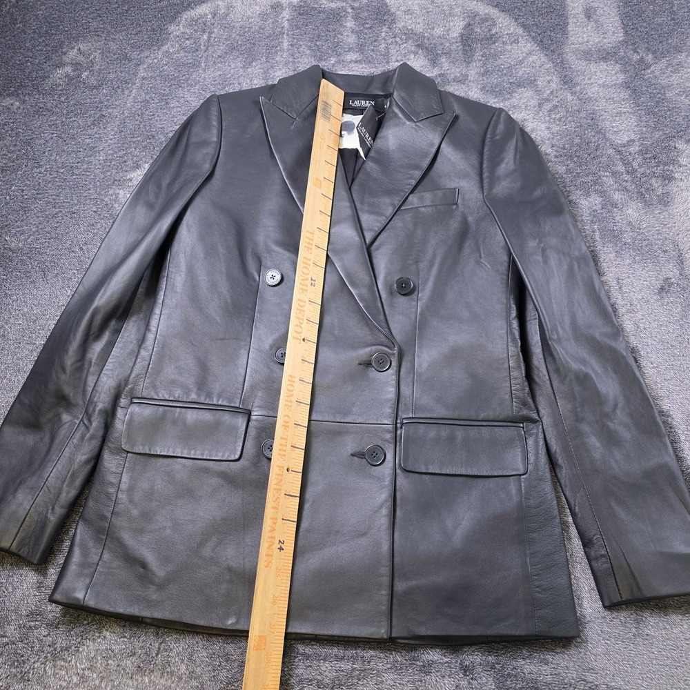 Ralph Lauren  Nappa Lamb Leather Womens 4 Black Double Breasted $795 - Picture 6 of 10